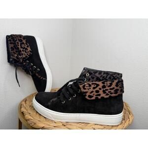 Sarah Flint shoes Black Leather Animal Print High Top Suede leopard sneakers
